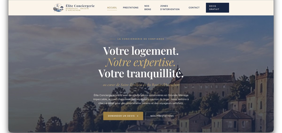 Site vitrine Élite Conciergerie 33 — conciergerie premium Gironde