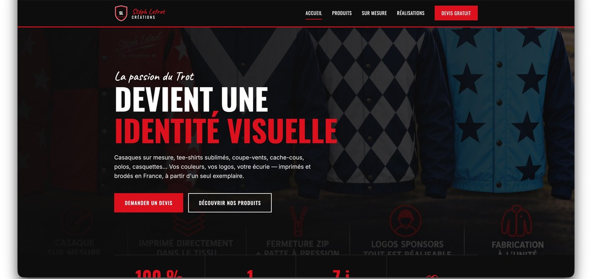 Site vitrine RS Trotting — textiles personnalisés